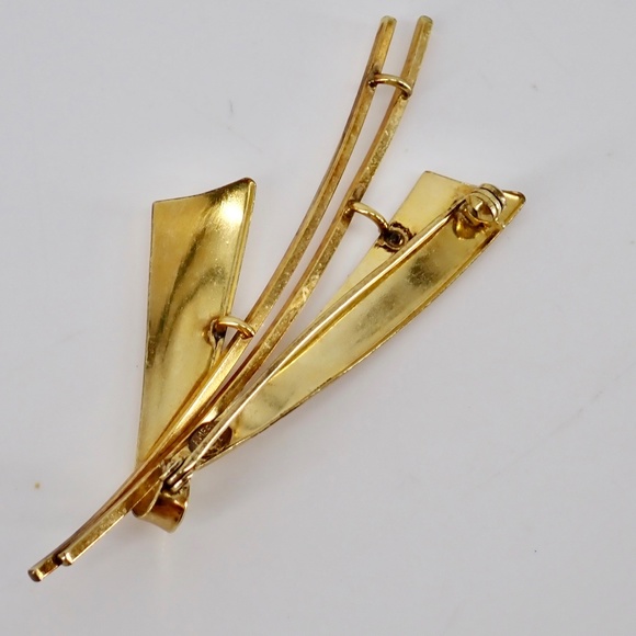 Amerik K&L Germany Art Deco Mid Century Modern Brooch Pin Gold Tone  2.5" - Picture 4 of 7